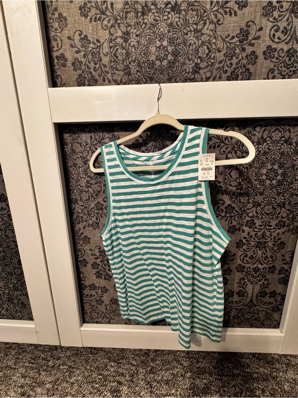 Striped Sleeveless Tank Top - Teal White